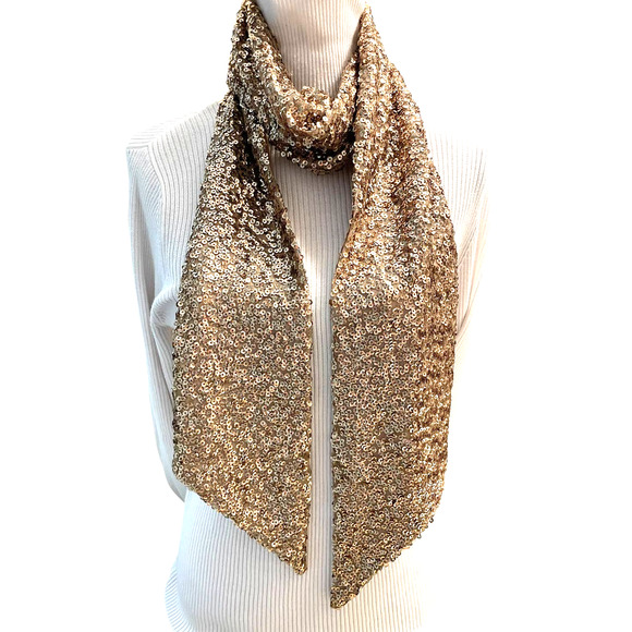 Accessories - Gold Sequin Scarf Womans Shinny Oblong Elegant Party Scarf Wrap NWT